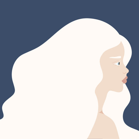 Beautiful Albino woman portrait. Profile of a young female with albinism. Genetic rare appearance. Vector illustrationのイラスト素材