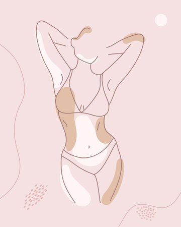 Abstract female body outline. Minimalistic linear woman figure. Body contour. Vector illustrationのイラスト素材