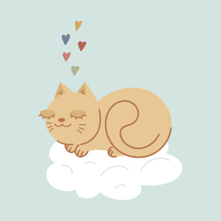 Cute cat sleeping on a cloud. Doodle kitten. Cartoon childish design. Vector illustrationのイラスト素材