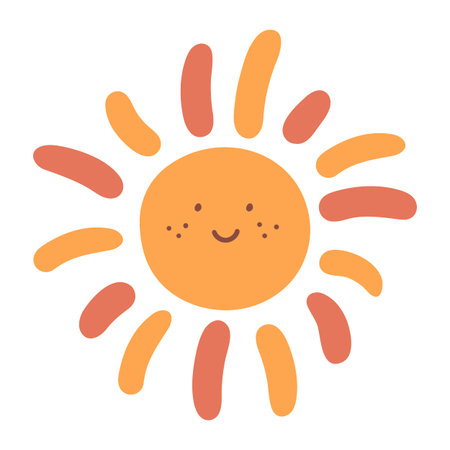 Cute hand drawn smiling sun. Decoration in childish style for nursery or kids room. Vector illustrationのイラスト素材