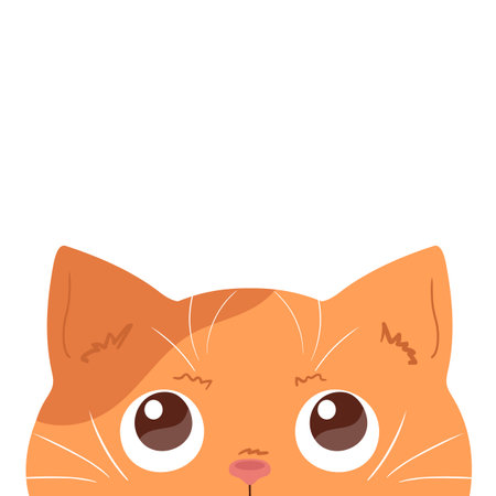 Cute peeking ginger cat face. Curious cat. Cute cartoon character. Vector illustrationのイラスト素材
