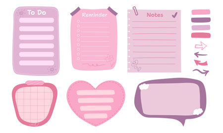 Cute colorful paper notes. Notes for to do list, memo notepads, paper planner. Vector illustrationのイラスト素材