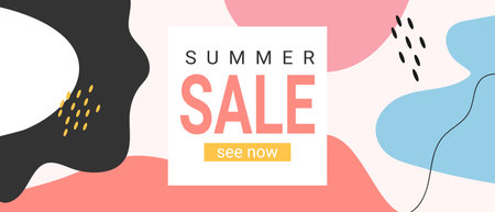 Summer sale banner. Template with abstract shapes. Sale and discounts concept. Vector illustration.
