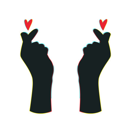 Silhouette of Human hands making love sign with bias color effect. Gesture of giving love or sympathy. Isolated on white. Vector illustrationのイラスト素材