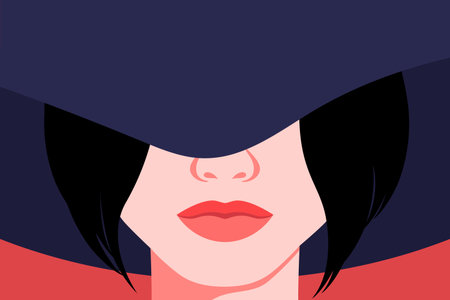 Portrait of a brunette woman in a hat. Abstract elegant woman with hat covering her eyes. Faceless...