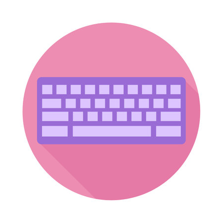 Purple computer keyboard icon in flat style on round pink background. Vector illustrationのイラスト素材