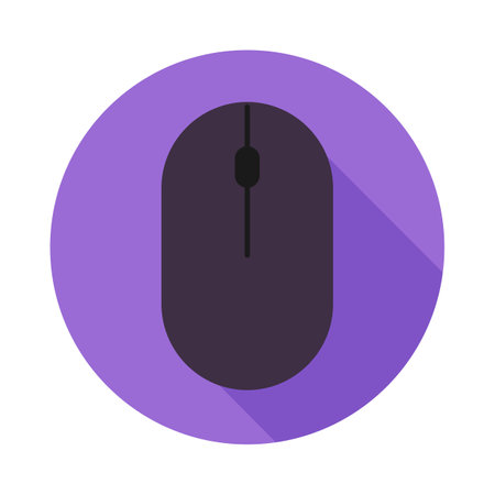 Black wireless computer mouse icon in flat style on round purple background. Vector illustrationのイラスト素材