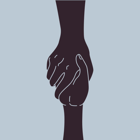 Hand in hand gesture. Hand holding other hand. Couple. Vector illustration
