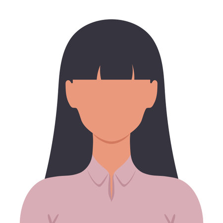 Abstract faceless young woman with bangs hairstyle. Abstract avatar. Vector illustrationのイラスト素材