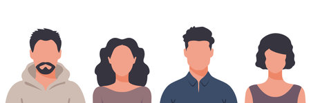 Faceless women and men set. Abstract avatars. Vector illustrationのイラスト素材