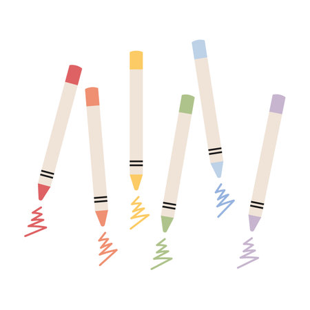 Set of wax pastel or oil pastel crayons isolated on white background. Childish palette. Vector illustrationのイラスト素材