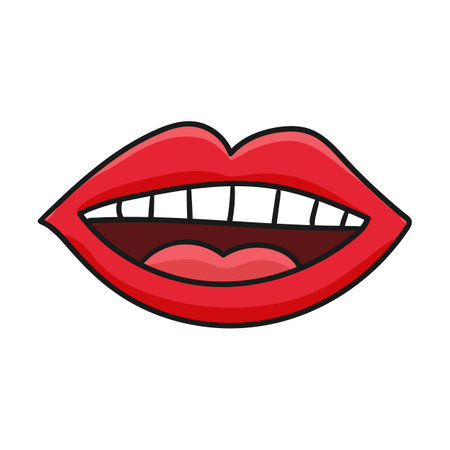 Hand drawn woman mouth with red lipstick. Female red lips. Vector illustrationのイラスト素材