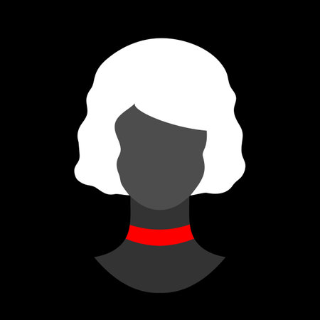Abstract faceless woman silhouette in red choker. Dark female silhouette avatar emblem. Vector illustrationのイラスト素材