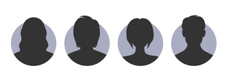 People avatar icons. Set of female and male silhouettes in circles. Women and men anonymous user avatars. Vector illustrationのイラスト素材