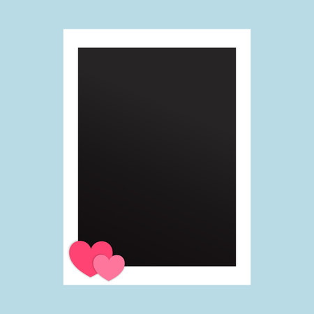 Photo frame decorated with paper hearts. Blank photo. Album photo template. Vector illustration