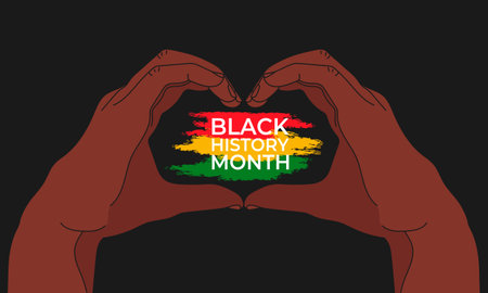 Black history month celebrate banner with hands making heart shape. Vector illustrationのイラスト素材