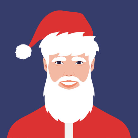 Santa Claus portrait avatar. Smiling bearded man wearing Santa hat and costume. Vector illustrationのイラスト素材