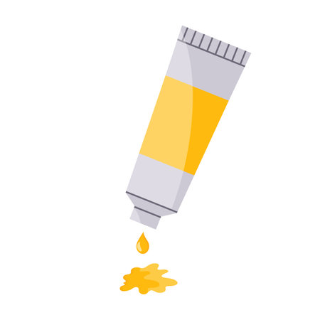 Yellow paint tube and paint drop isolated in white background. Vector illustrationのイラスト素材