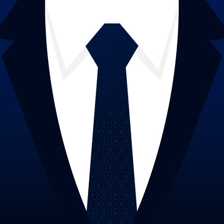 Tuxedo jacket suit with necktie. Gradient blue colored tuxedo and tie with geometric pattern. Ceremonial suit. Vector illustrationのイラスト素材