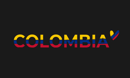 Colombia national flag banner with hand drawn heart. Vector illustrationのイラスト素材