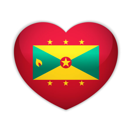 Grenada heart badge icon. Grenada national flag button. Vector illustrationのイラスト素材