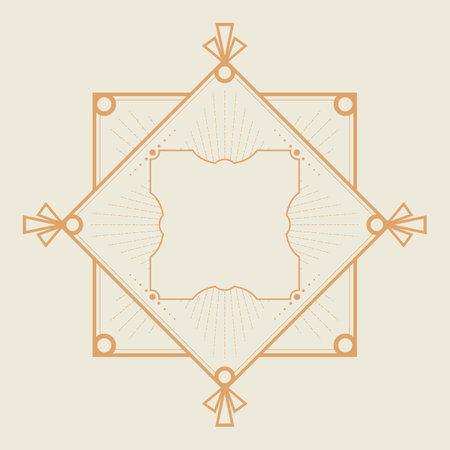 Golden Art Deco frame in hexagonal shape on light background. Vintage retro Art Deco border design. Vector illustrationのイラスト素材