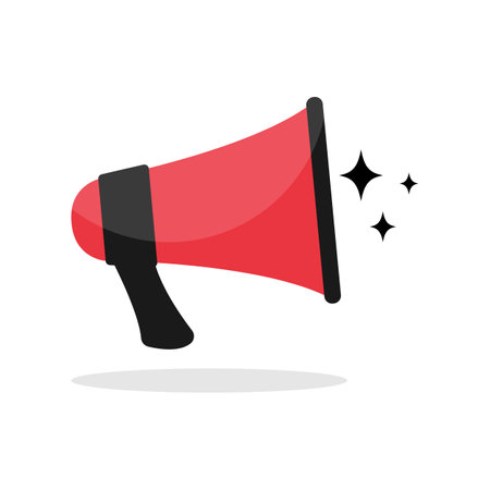 Red loudspeaker megaphone icon isolated on white background. Vector illustrationのイラスト素材