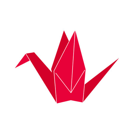 Red paper crane icon. Origami bird made from folded paper. Vector illustrationのイラスト素材