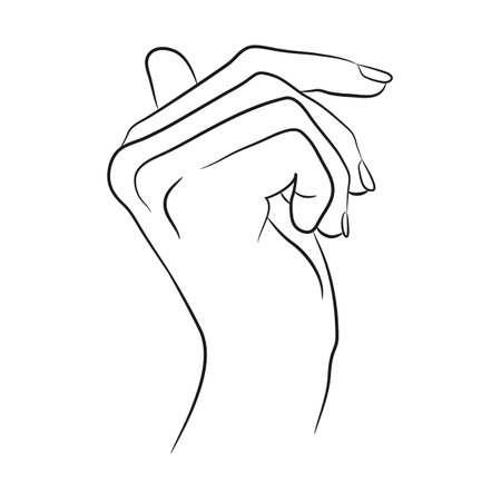 Hand drawn beautiful female hand. Linear sketch of a human hand in elegant gesture. Vector illustrationのイラスト素材