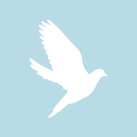 White flying dove silhouette on blue background. Symbol of peace. Vector illustrationのイラスト素材