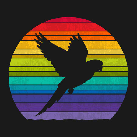 Flying parrot silhouette on rainbow colored background. Vector illustrationのイラスト素材