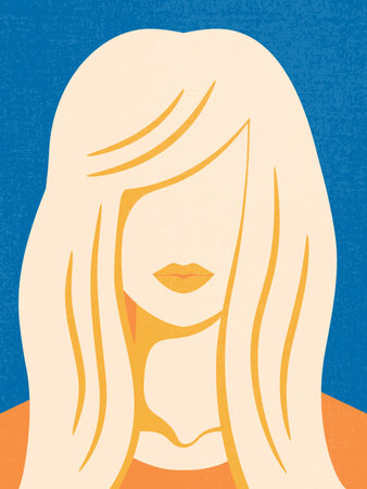 Abstract portrait of a woman with blond hair. Faceless blonde female poster with grunge texture. Vector illustrationのイラスト素材