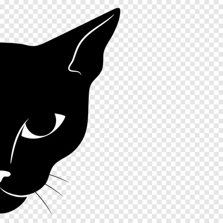 Curious black cat face is hiding and peeking out from the wall. Vector illustration.のイラスト素材