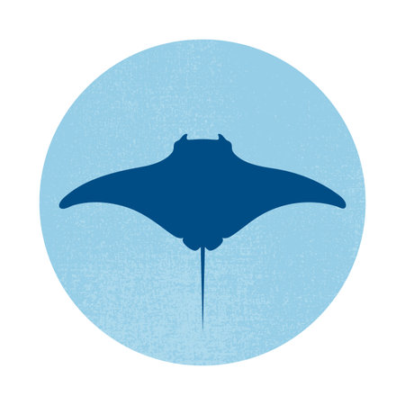 Manta ray silhouette on grunge blue background. Stingray silhouette. Vector illustrationのイラスト素材