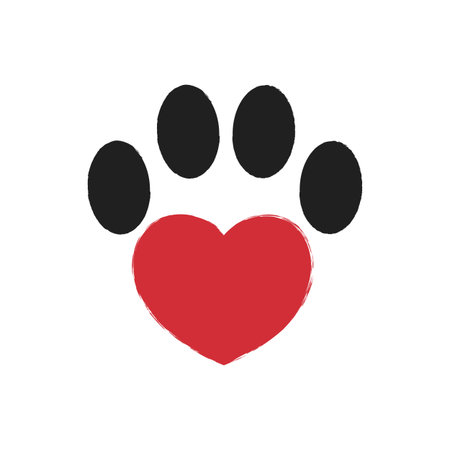 Cat or dog paw print with heart symbol in it. Pet paw icon. Vector illustrationのイラスト素材
