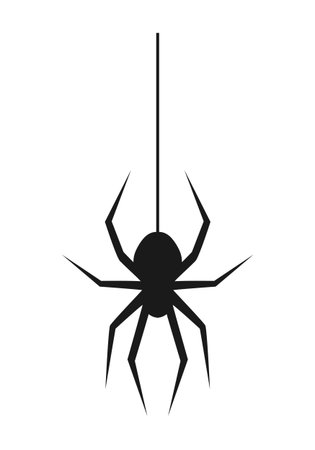 Silhouette of a hanging spider isolated on white background. Vector illustrationのイラスト素材