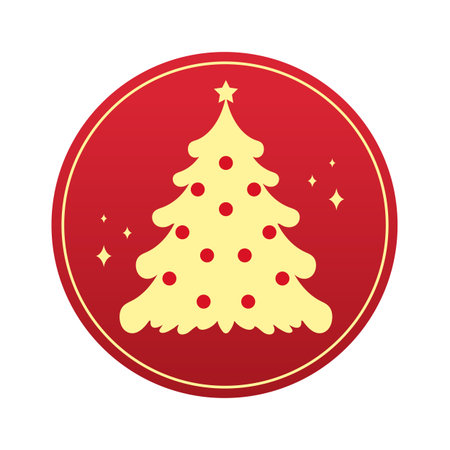 Golden Christmas tree emblem. Christmas tree silhouette. Vector illustrationのイラスト素材