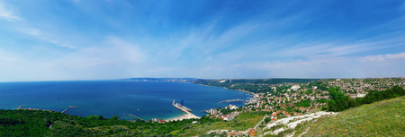Beautiful panorama of the coast of the Black Sea in Balchik city, Bulgaria. Holiday journey, travel conceptの写真素材