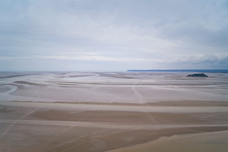 A view from the Mont Saint Michel on the bay during the low tide. Normandy, France,