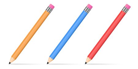 Illustration pour Set of 3d realistic sharpened pencils isolated on white background. Vector illustration. - image libre de droit