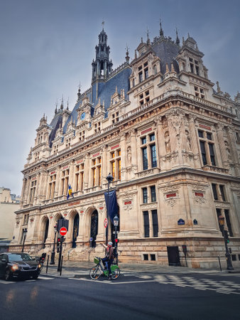 City Hall 10th district of Paris, France. Mairie X arrondissement building with view from the streetの写真素材