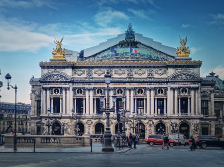 Opera Garnier Palais of Paris, France. National Music Academy facade with the view from the streetのeditorial素材