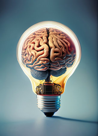 A brain inside a lightbulb, creative concept of knowledge and learning ideaの素材
