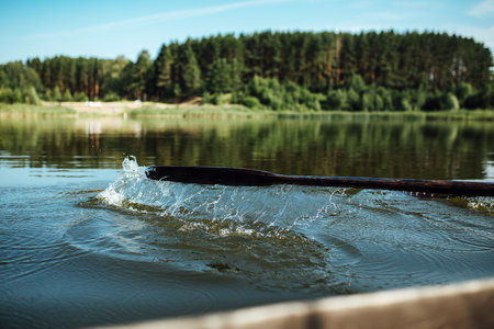 athletes on vacation are engaged in rowing, swimmers on wooden oars hit the water, splashing a lot...