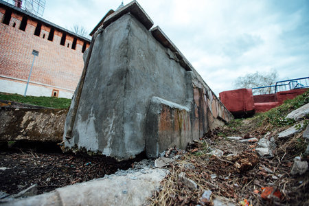 Demolition of the old building. Remains of the destroyed building.の写真素材