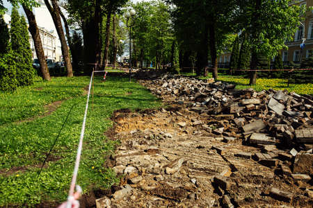 Abandoned road after a landslide in the city of Omsk.の写真素材