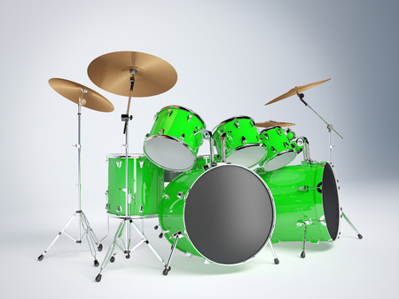 Drum set green on a white backgroundの写真素材