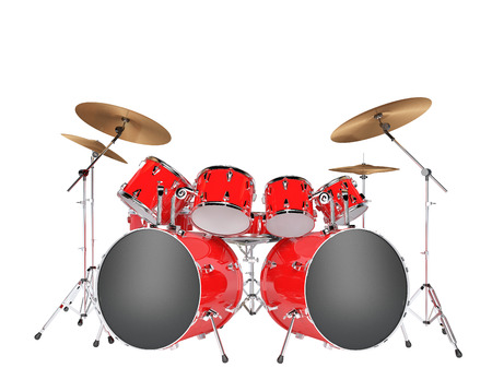 Drum set red isolated on a white backgroundの写真素材