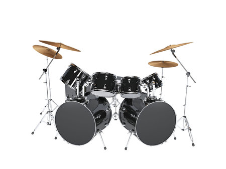 Drum kit with two bass drums. Isolated on whiteの写真素材