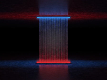 Abstract mysterious structure in a dark space illuminated by red and blue light